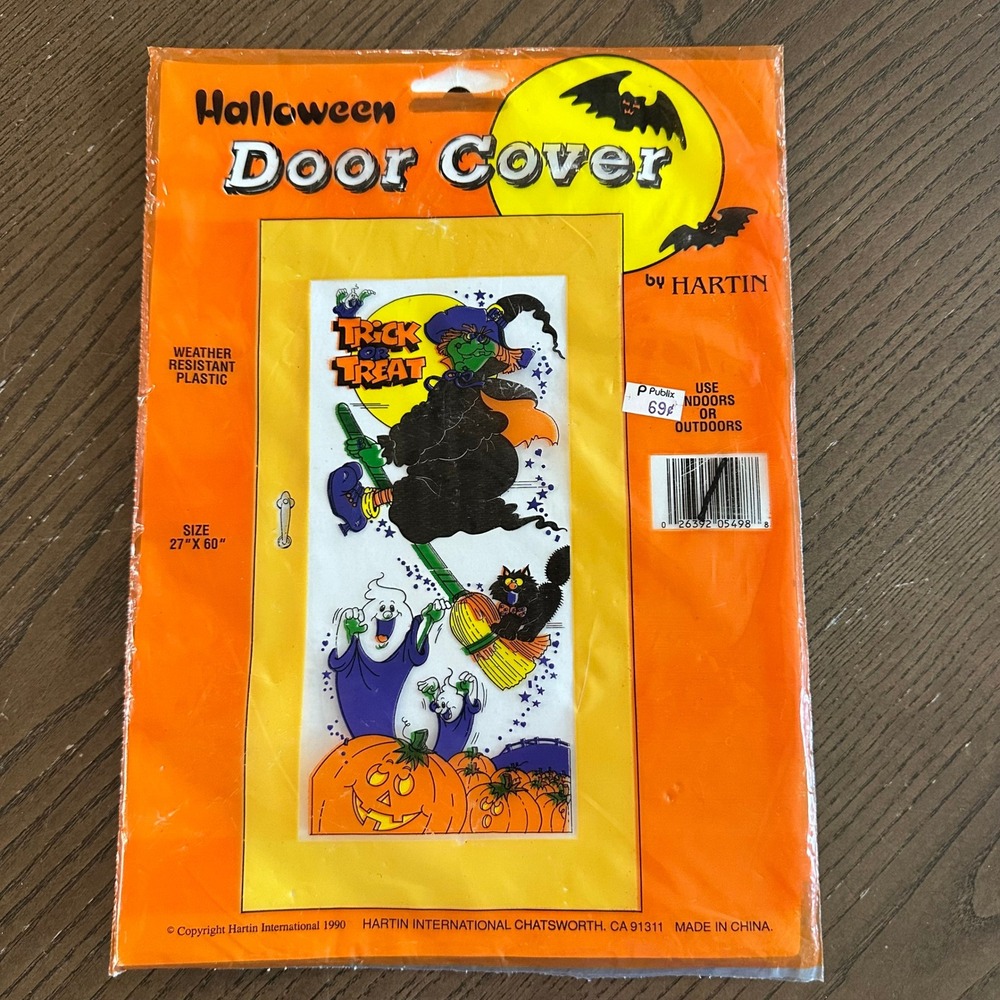 Vintage 1990 Hartin Halloween Door Cover Trick or Treat Witch Ghost 27x60 New